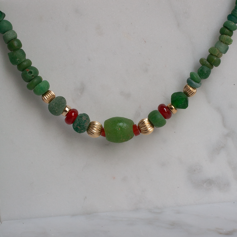 Thumbnail: Apple green Roman glass necklace for your boho wardrope