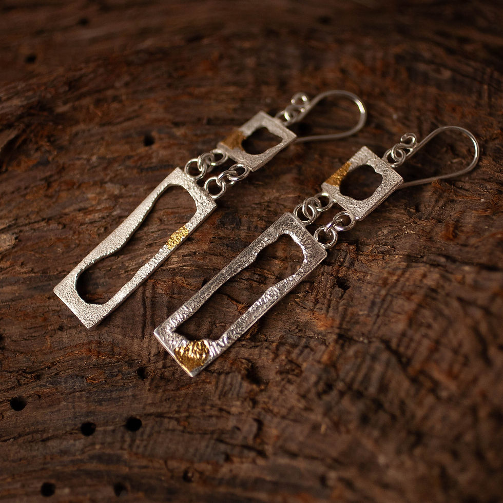 Thumbnail: Handmade earrings in silver with bark texture