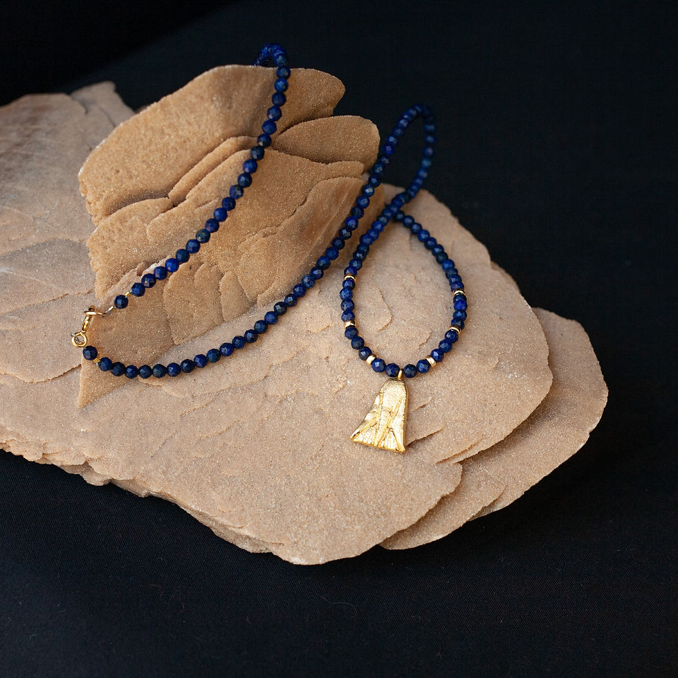 Thumbnail: Ancient Egyptian inspired necklace with Lapis  Lazuli and golden Lotus pendant
