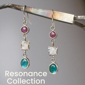 Gemstone earrings with rubies, moonstones and apatite