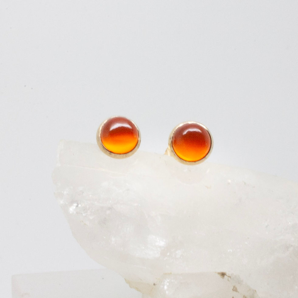 Thumbnail: 5mm carnelian studs in golden setting, handcrafted