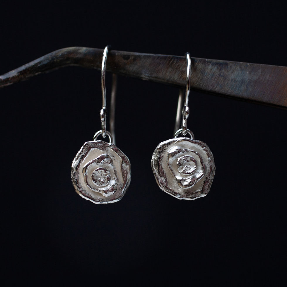 Thumbnail: Pair of silver earrings on black background