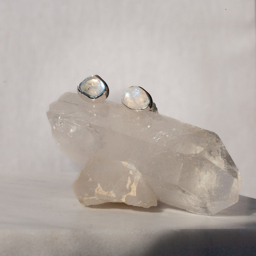 Thumbnail: Handcrafted asymmetric Moonstone stud earrings made in silver