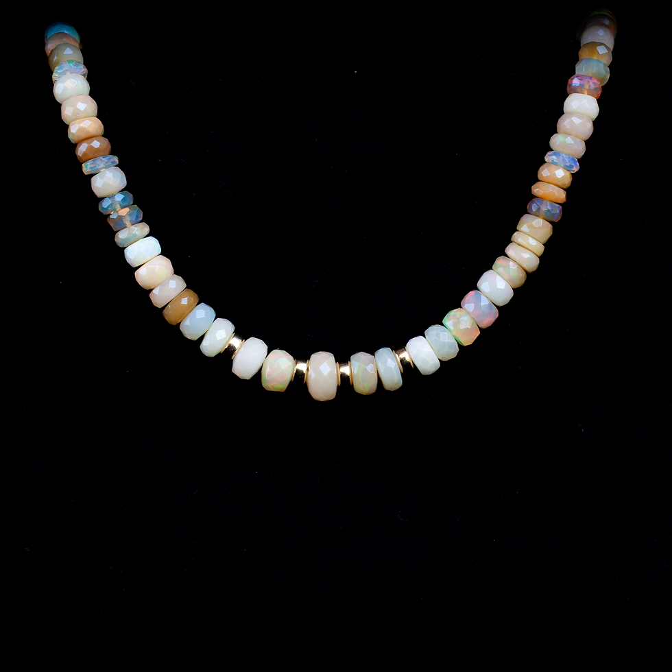 Thumbnail: pastel multi coloured Ethiopian opal necklace on black background handmade