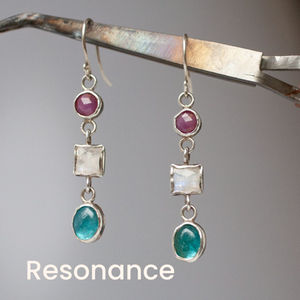 Gemstone earrings with rubies, moonstones and apatite