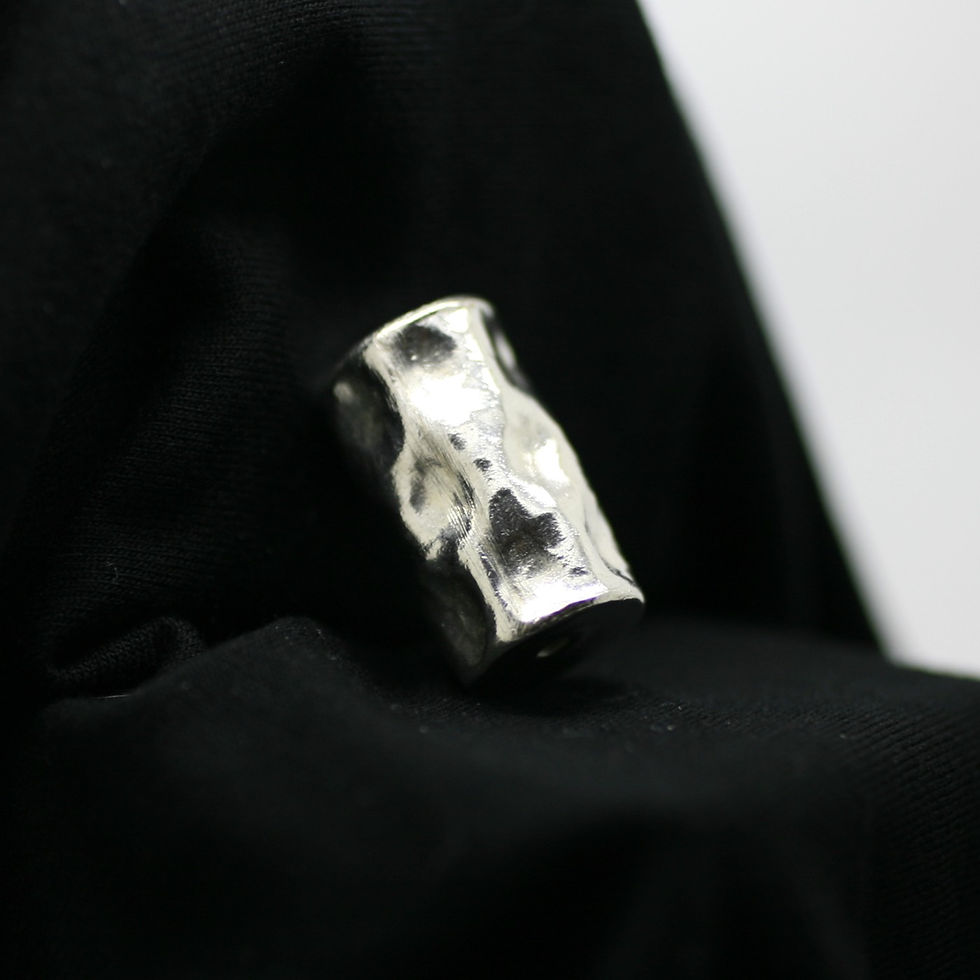 Thumbnail: Karen Hill Tribe silver beads in a column like shape with irregular surfaces