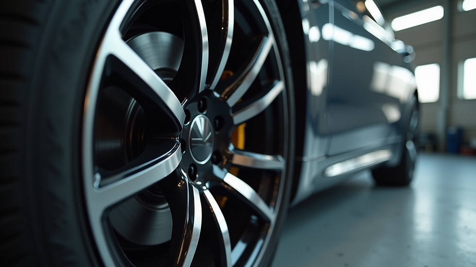 Eye-level view of a luxury car wheel after professional restoration