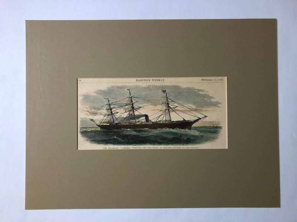 1870 Anchor Line Steamship "Cambria"Hand Colored Woodcut