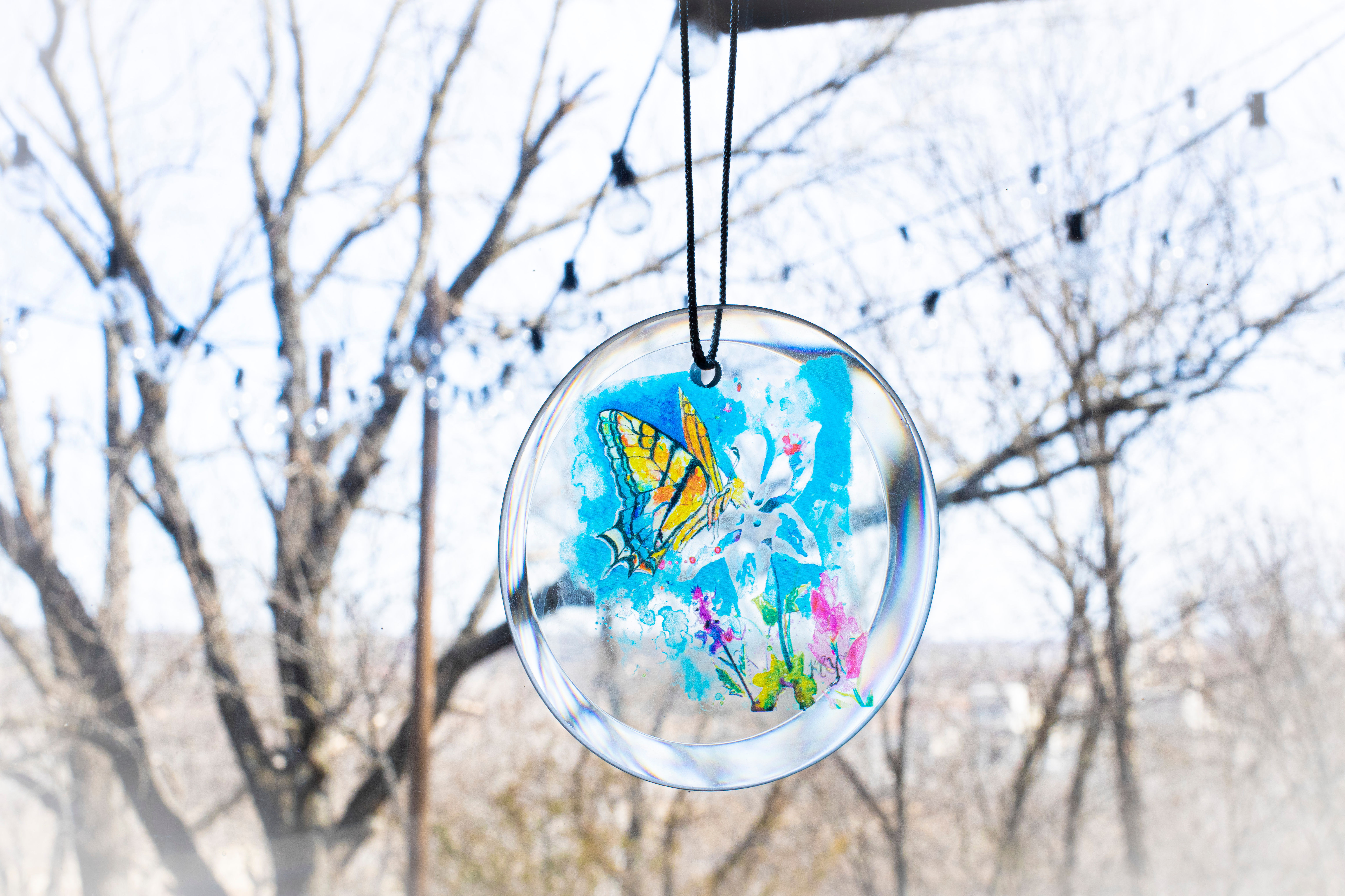 Butterfly on Columbine Suncatcher