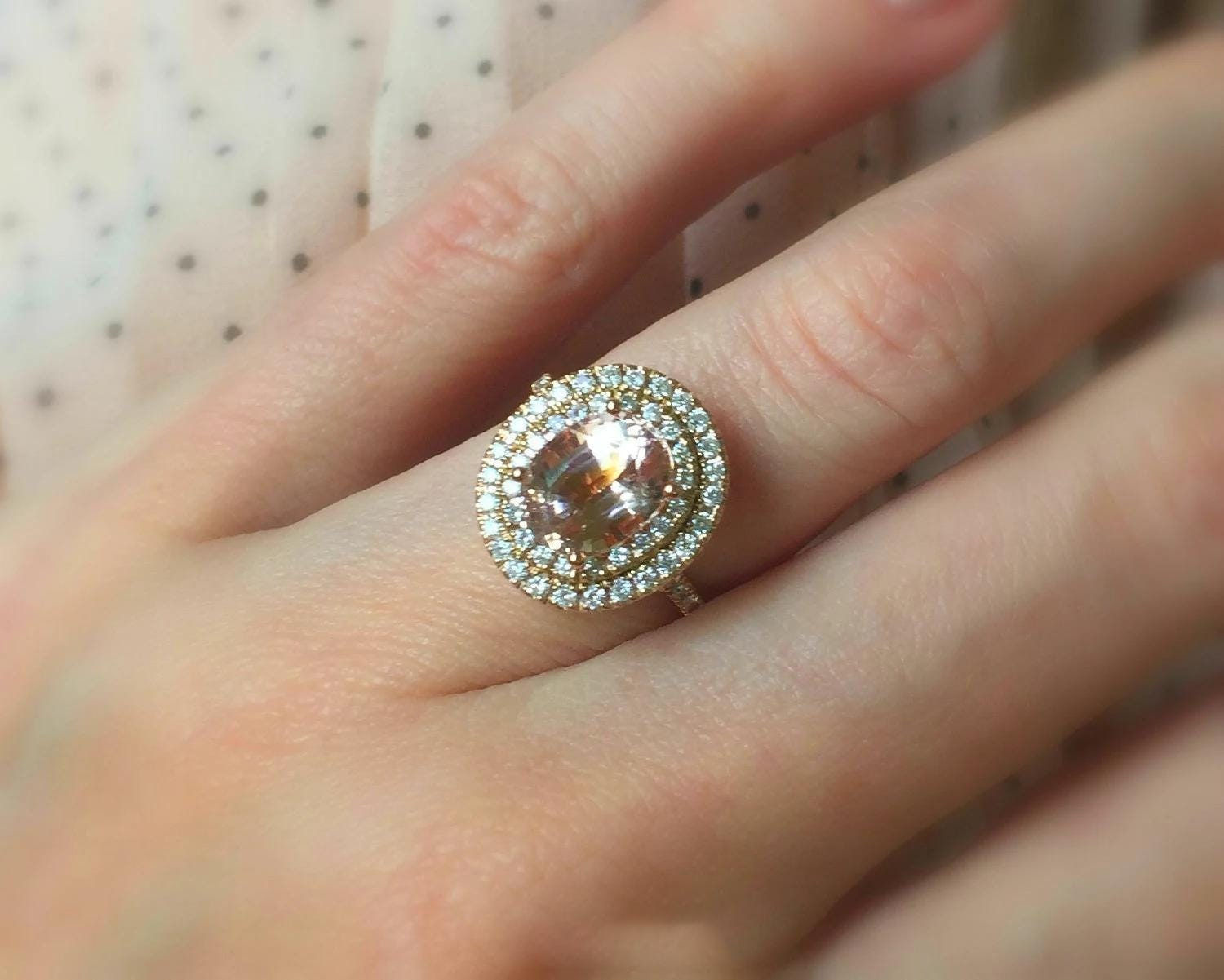 Large Natural Morganite Engagement Ring