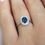 Thumbnail: Oval Blue Sapphire Engagement Ring with Diamond Halo