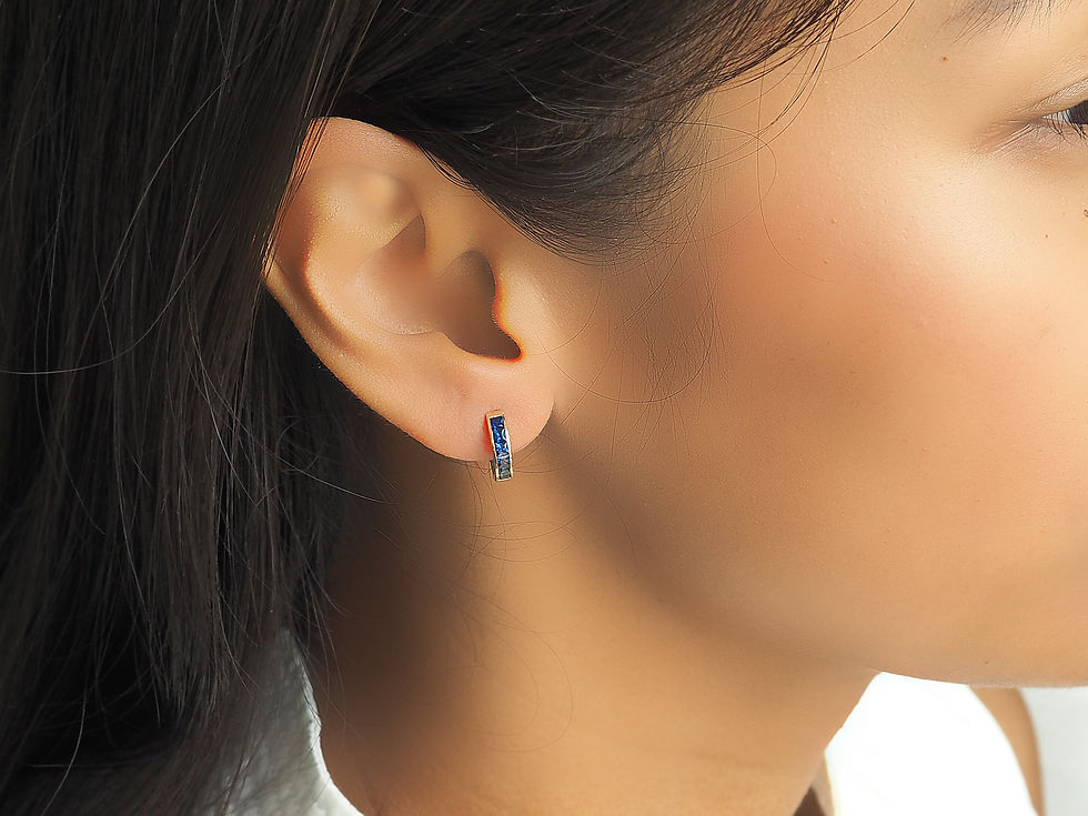 Thumbnail: Princess Cut Natural Blue Sapphire Hoop Earrings 12mm