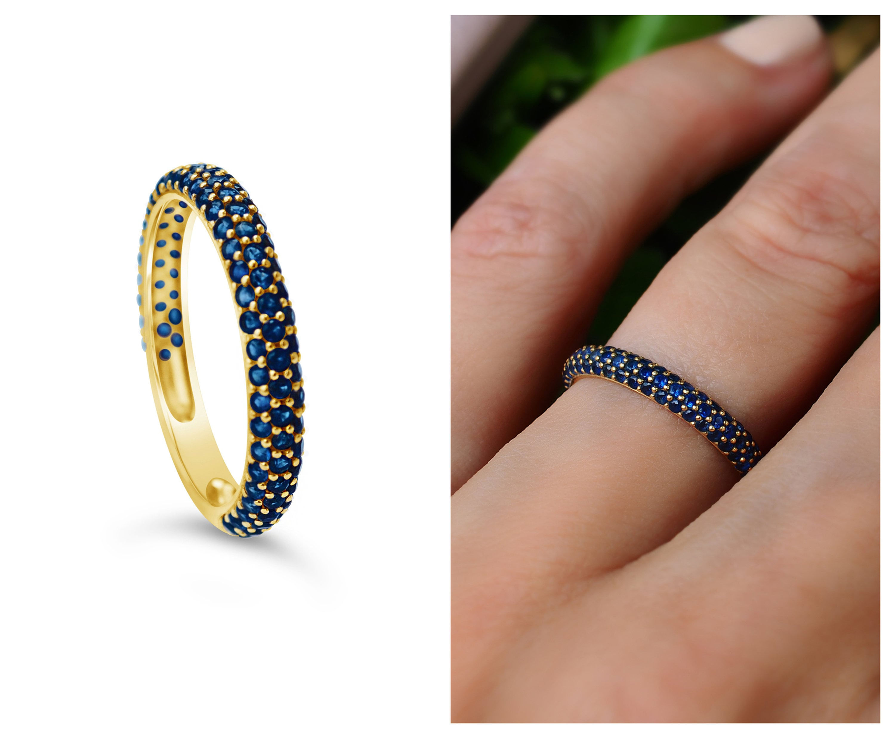 3 Row Blue Sapphire Eternity Band 2.7mm