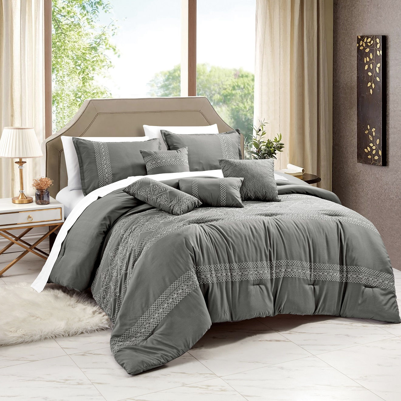 bedroom comforter set Gray