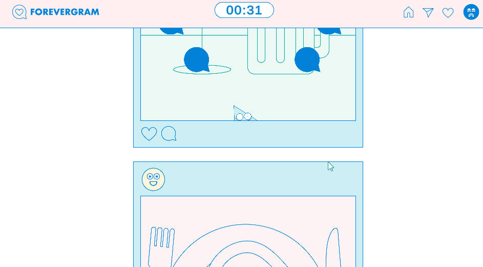 Player scrolls through stylised instagram feed