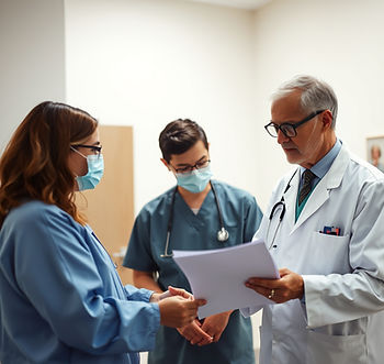 doctors with patient looking at document