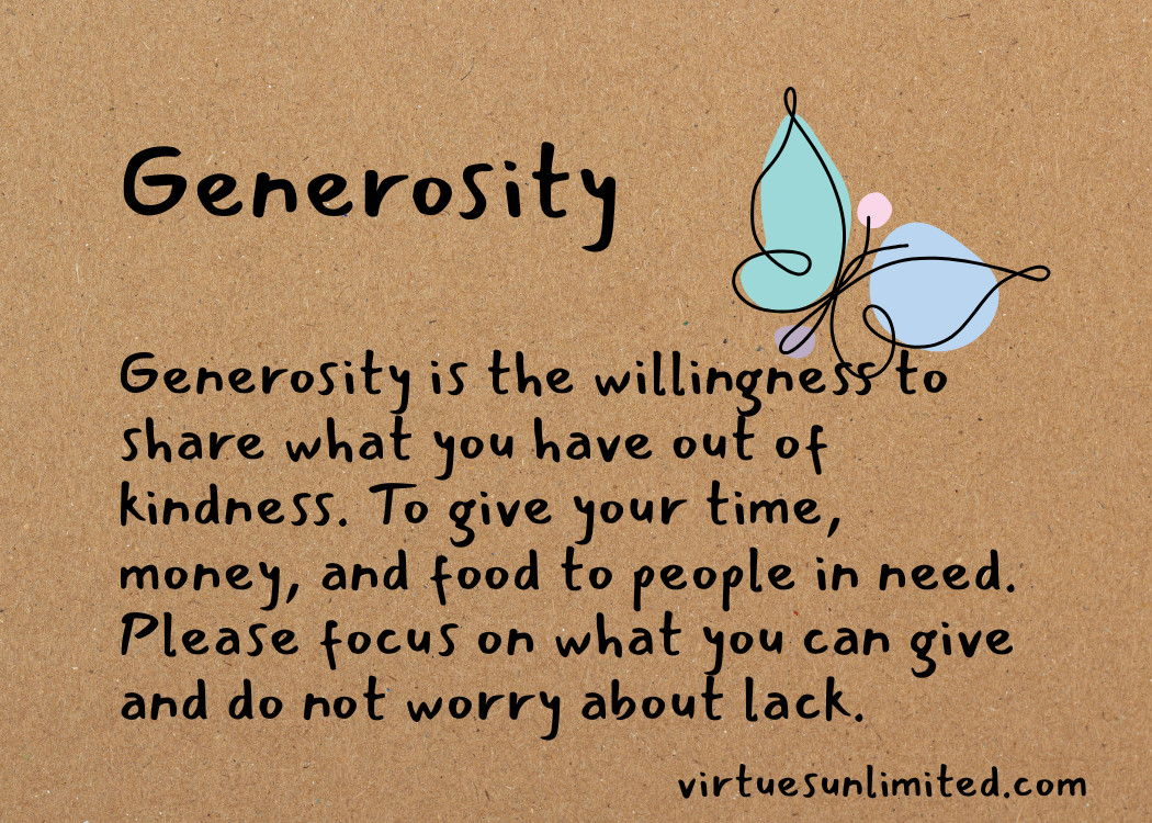 Generosity, A Virute Card, Inspirational, Digital Download, 3.5 x 2.5