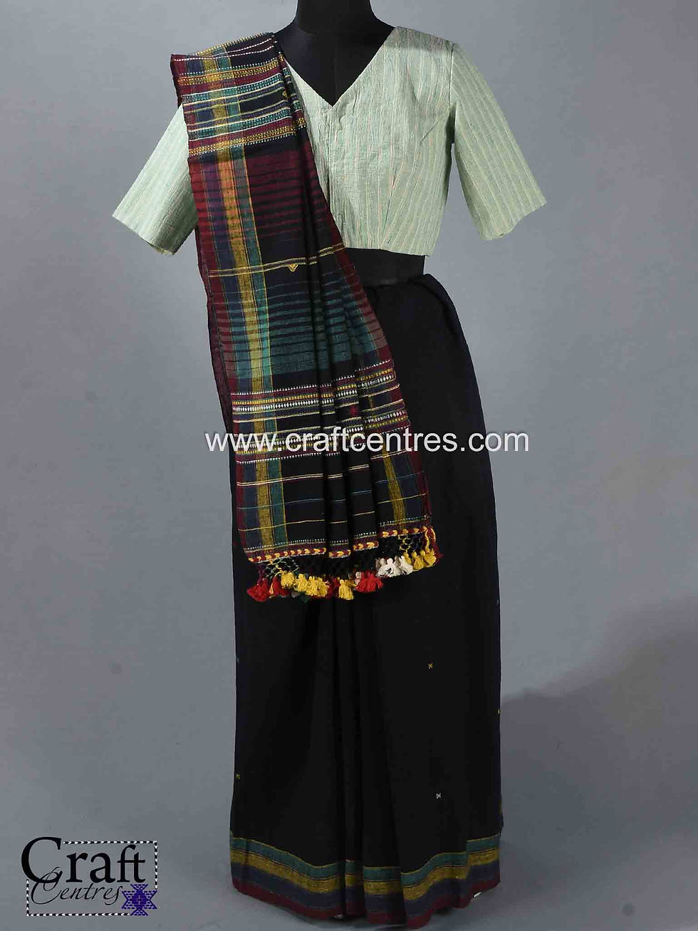 Thumbnail: kala cotton saree and kutch embroidery blouse combo