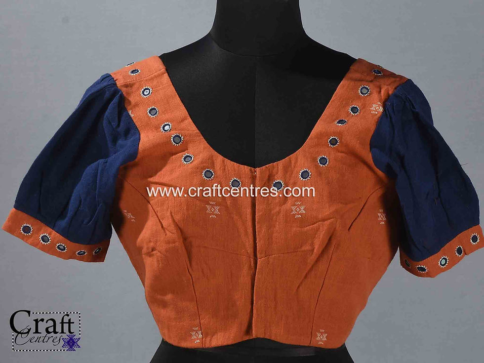 Thumbnail: Bhujodi saree and kutch work blouse combo shree handicrafts