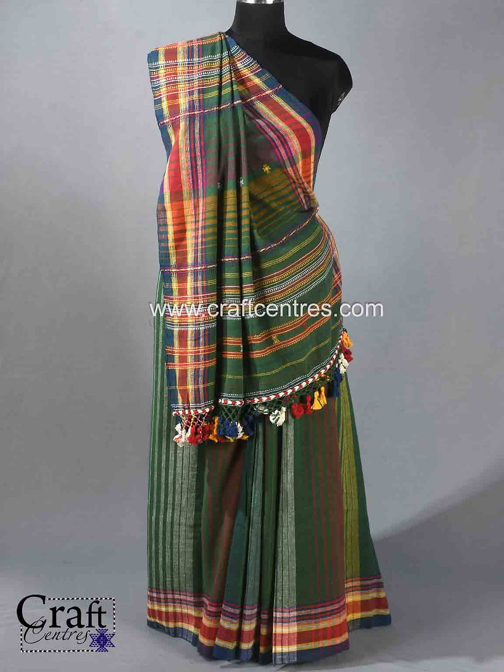 Thumbnail: Kutch work green saree and blouse combo