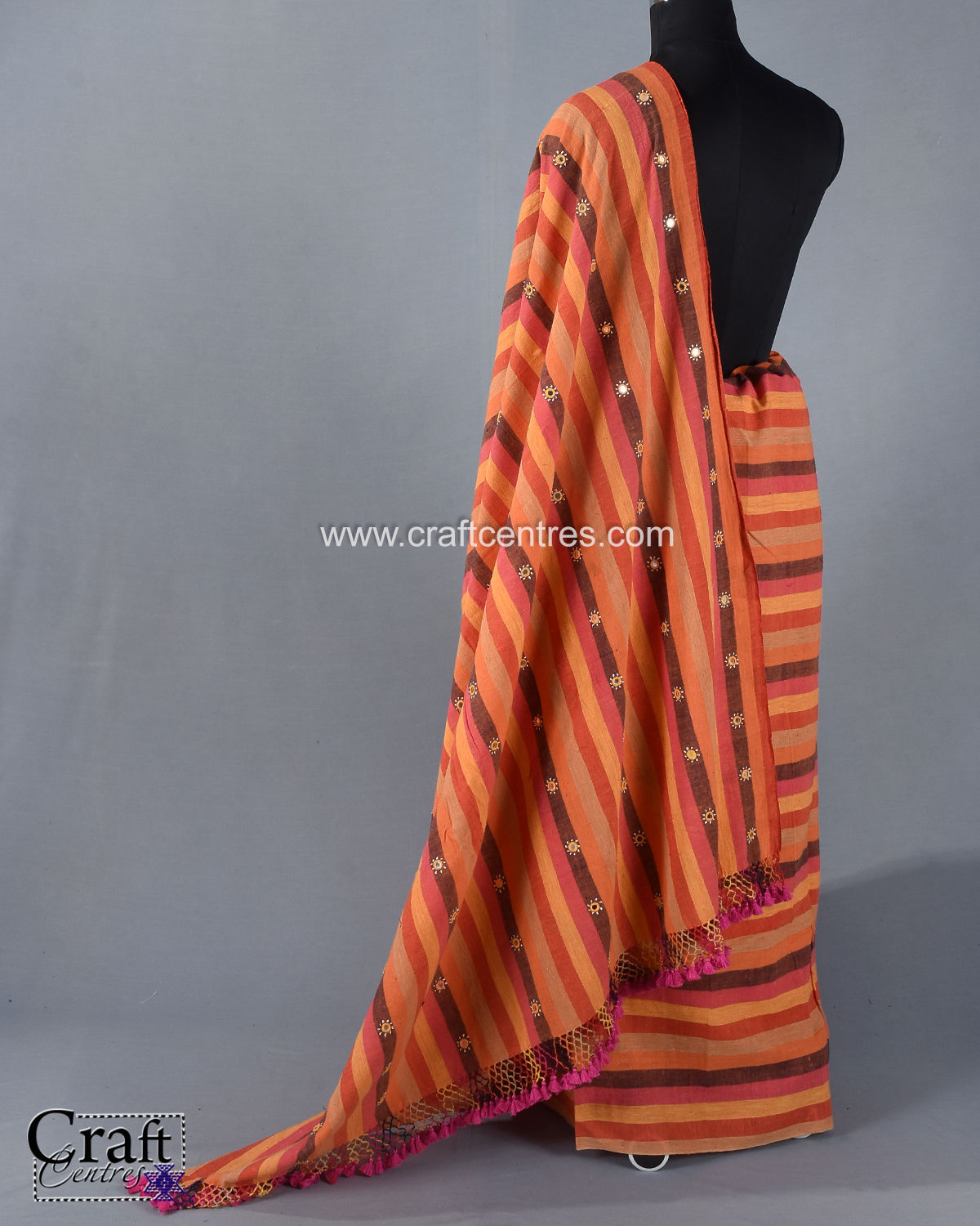 Mirror Work Multi Colour Bhujodi Handwoven Saree