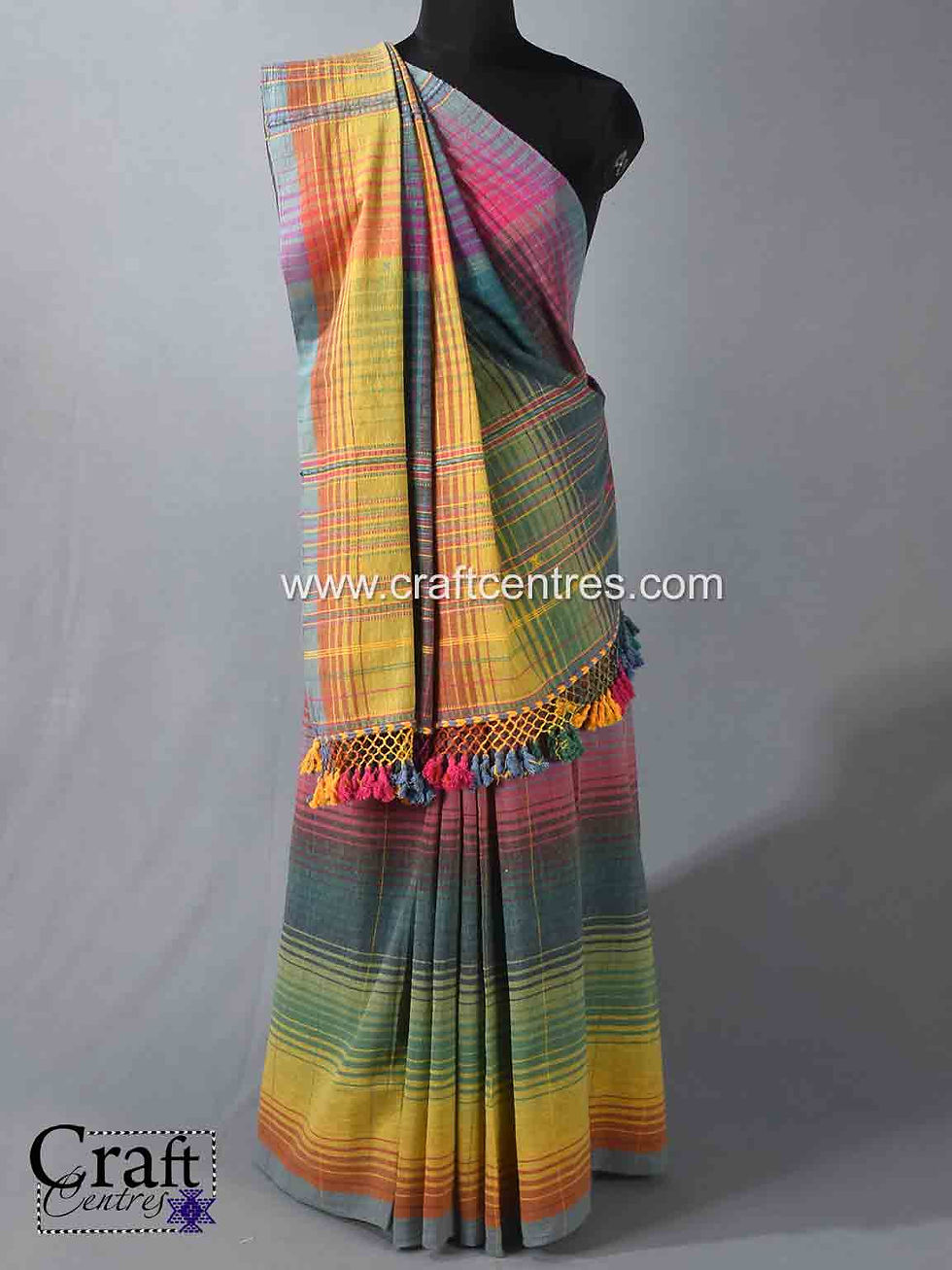 Thumbnail: bhujodi rainbow handwoven saree and stitch blouse combo
