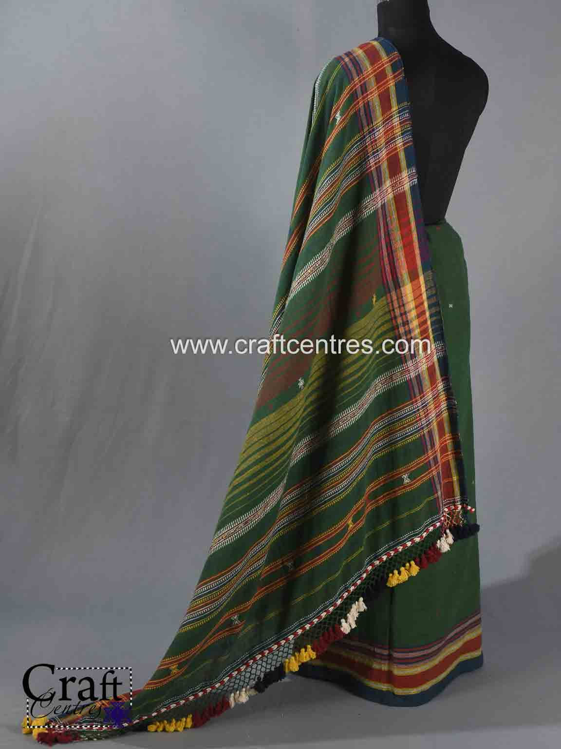 Hasiru Banna Hand Woven Kala Cotton Bhujodi saree
