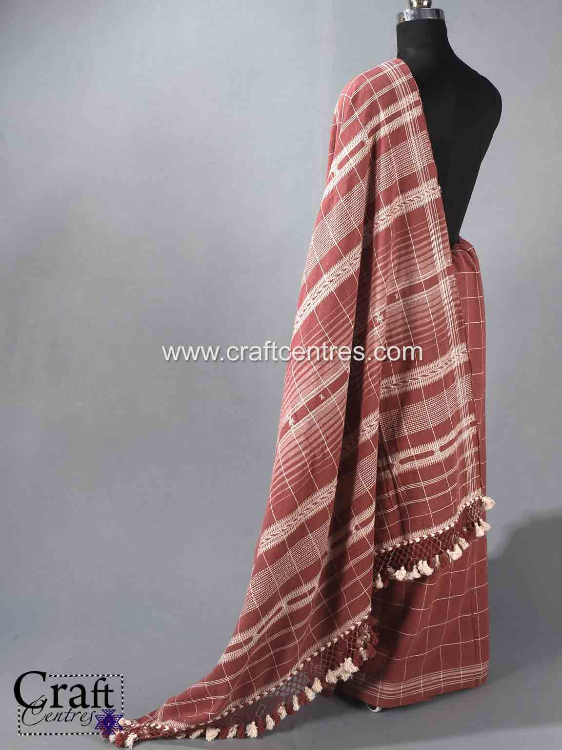 Terracotta Shade kala Cotton Handwoven Bhujodi Saree