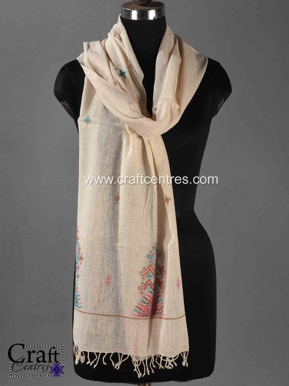 Bhujodi Kala Cotton Stole With Soof Embroidery