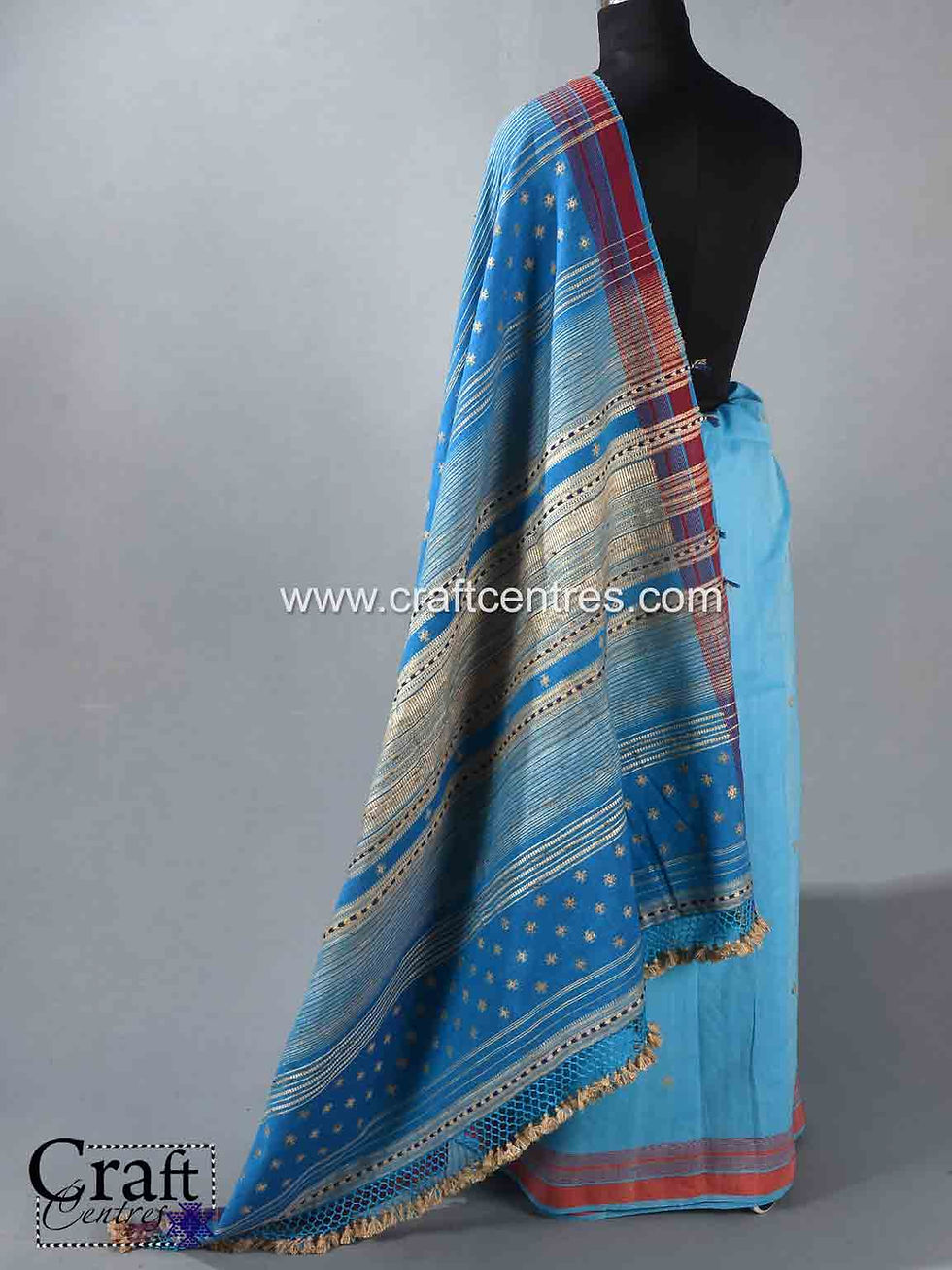 Handcrafted Cotton Silk Sky Blue Bhujodi Saree