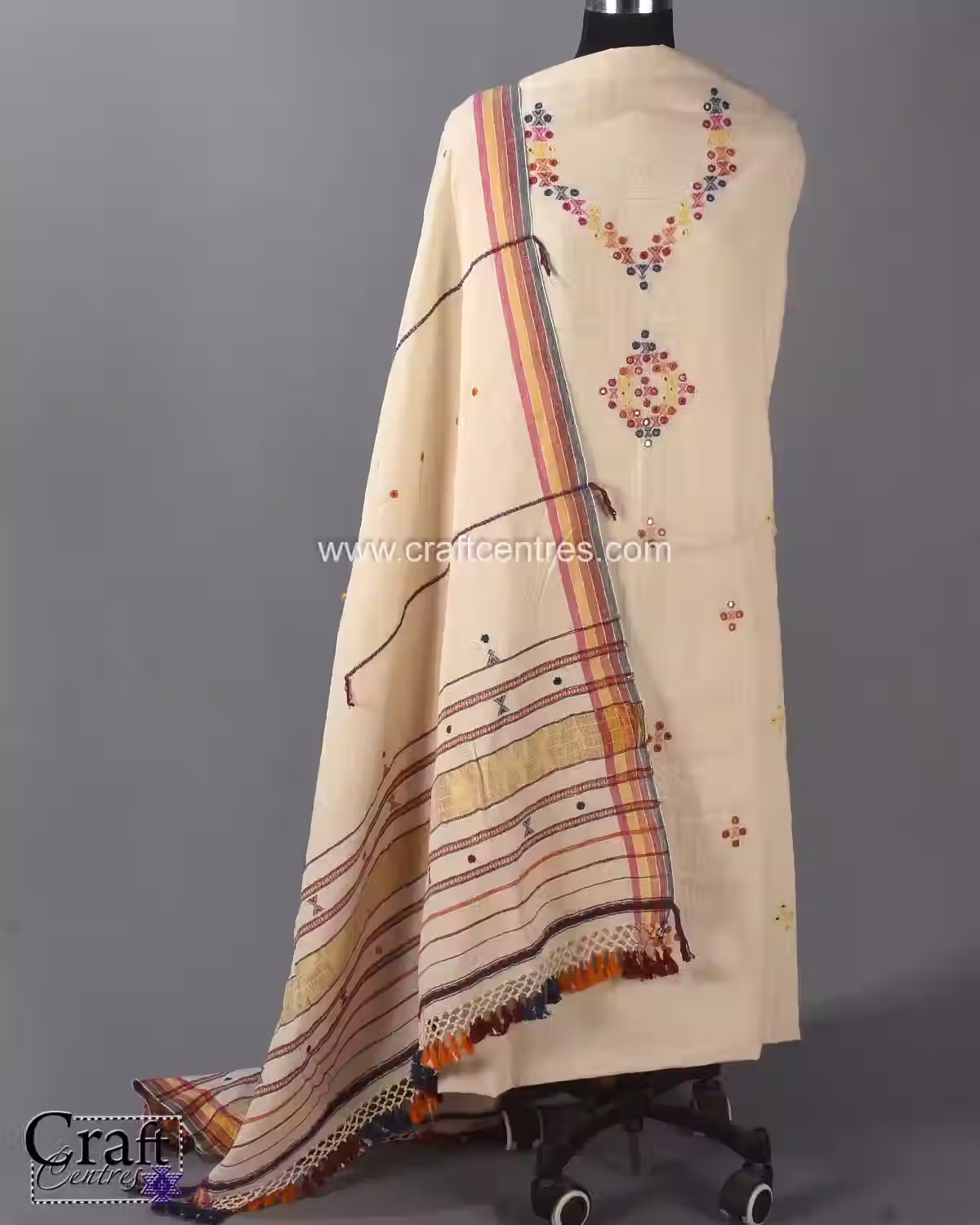 Bili Banna Kala Cotton Mirror Work Bhujodi Dress Material