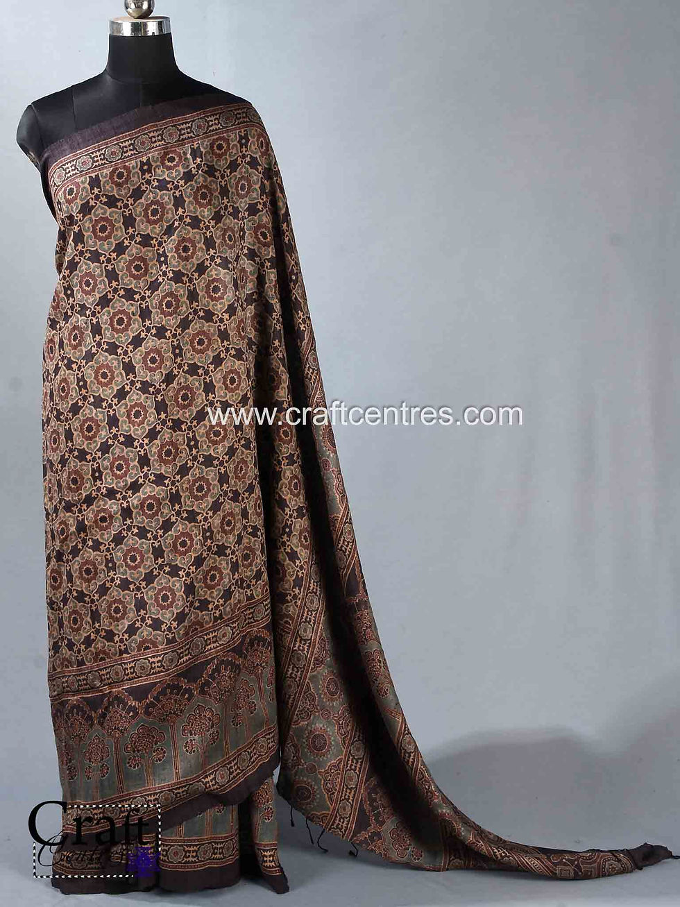 Thumbnail: tussar silk ajrakh saree
