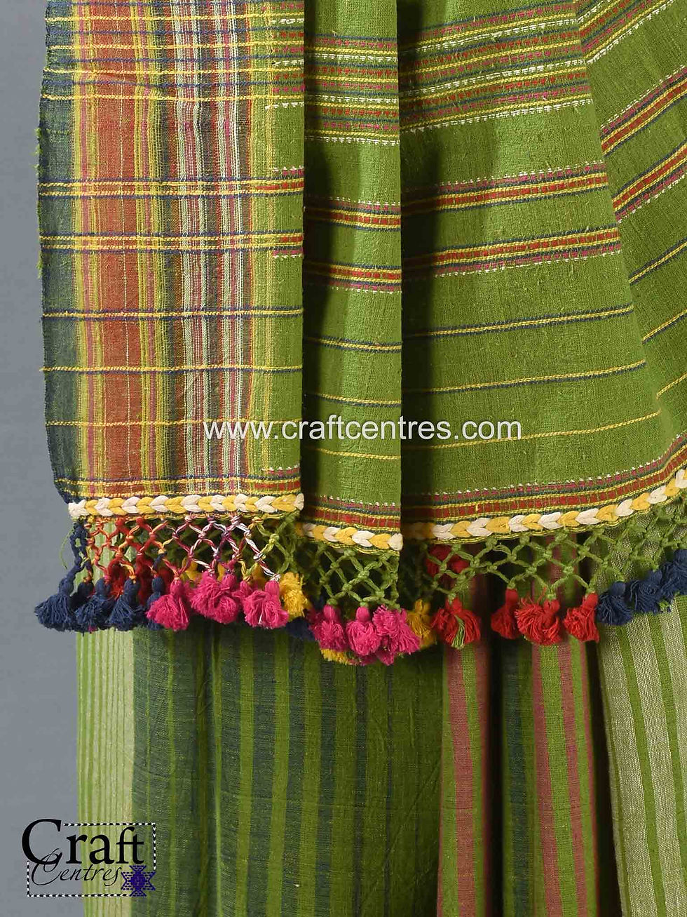 Thumbnail: hand woven parrot green bhujodi saree