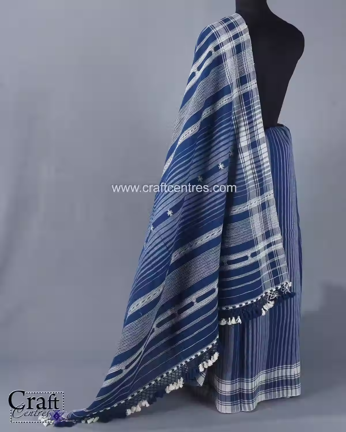 Neela Banna Handloom Kutch Kala Cotton Saree