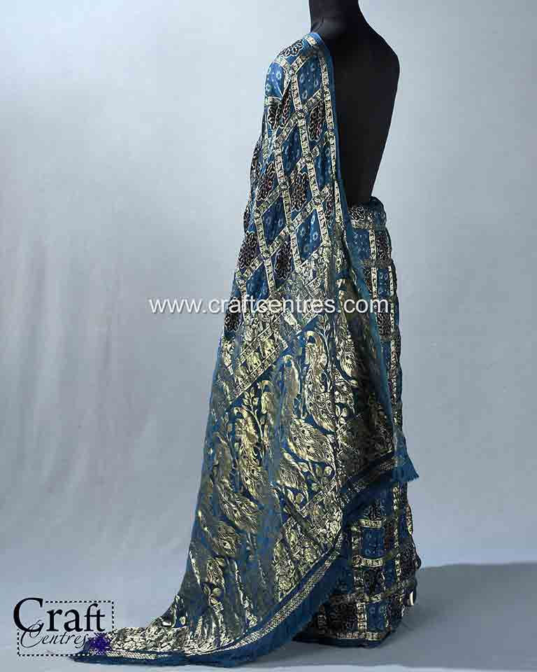 Zari patta ajrakh hand block print saree