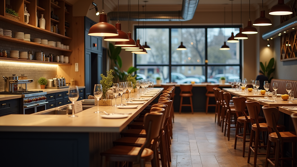 High angle view of The Test Kitchen restaurant interior