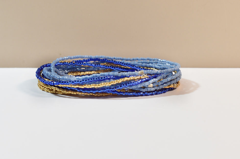 Thumbnail: set of seed bead stacking bracelets in sapphire and gold front view