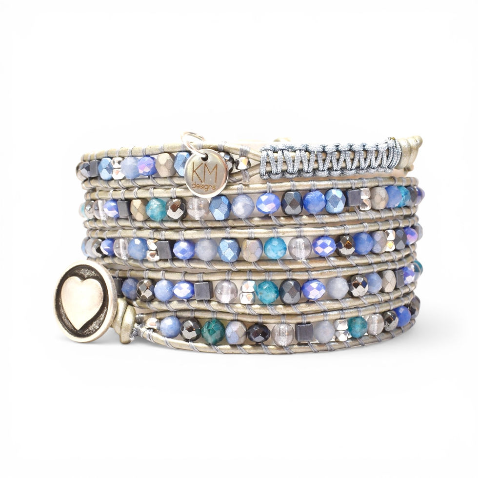 blue crystal 5 leather wrap bracelet side view