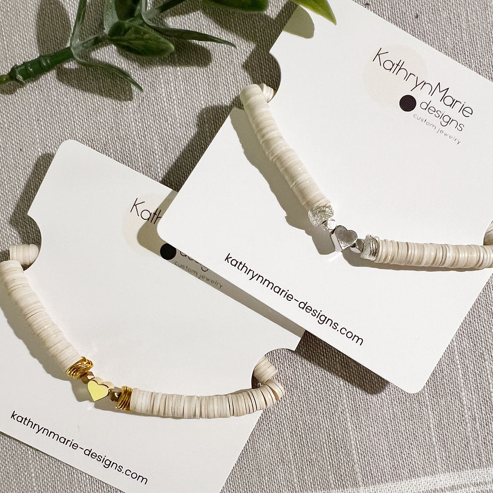 african trade heishi beads with heart on logo card