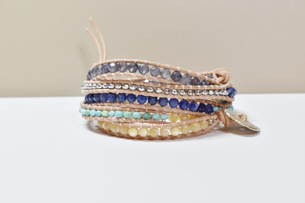 Thumbnail: sodalite and turquoise leather wrap bracelet