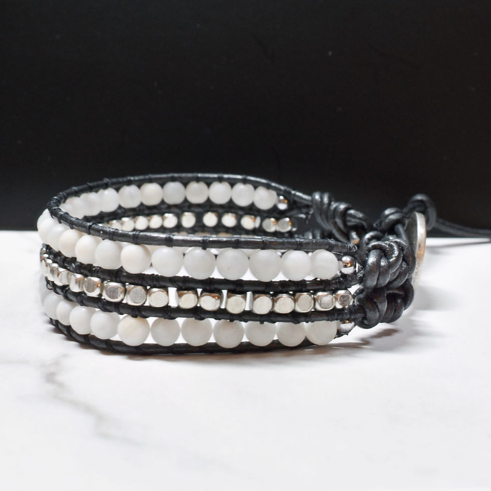 Thumbnail: matte agate cuff bracelet with heart button side view