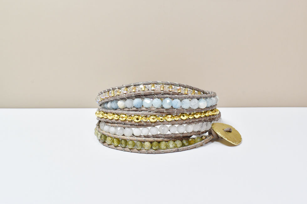 green garnet mix natural stones 5 leather wrap bracelet