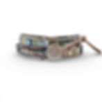 blue glass seed bead mix leather wrap bracelet front view