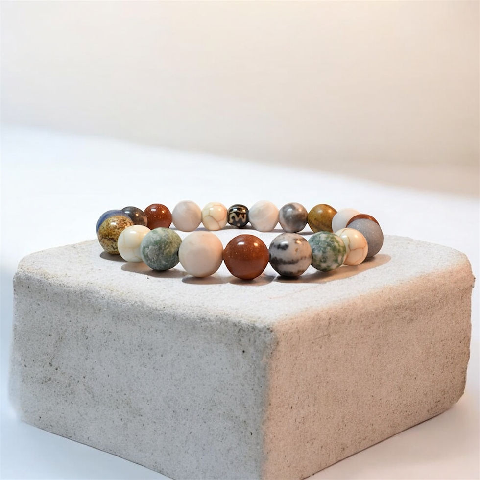 men's mix stone beaded bracelet on cement block