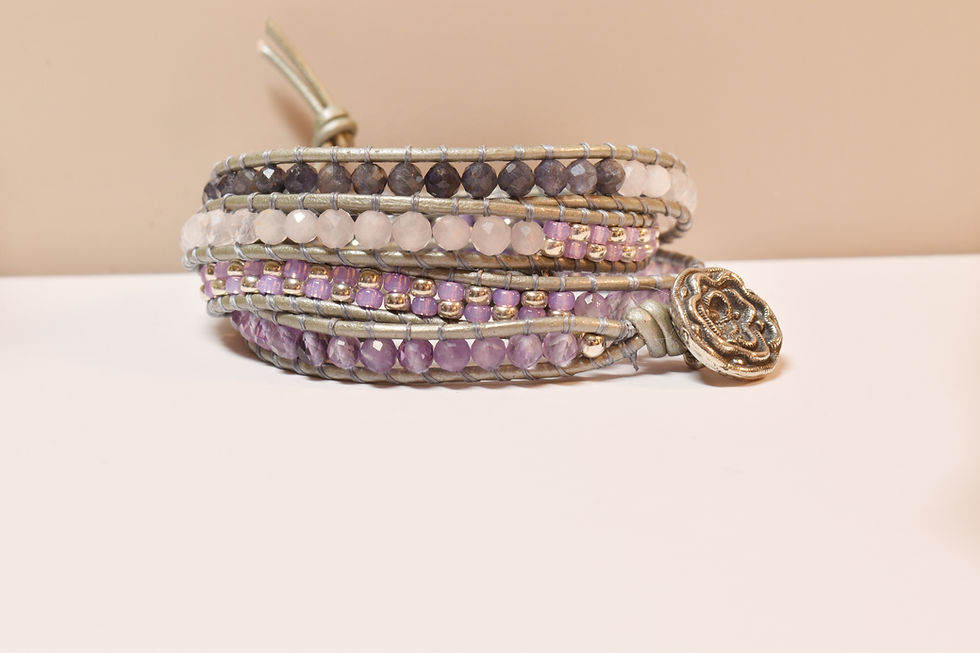 amethyst 4 leather wrap bracelet side view