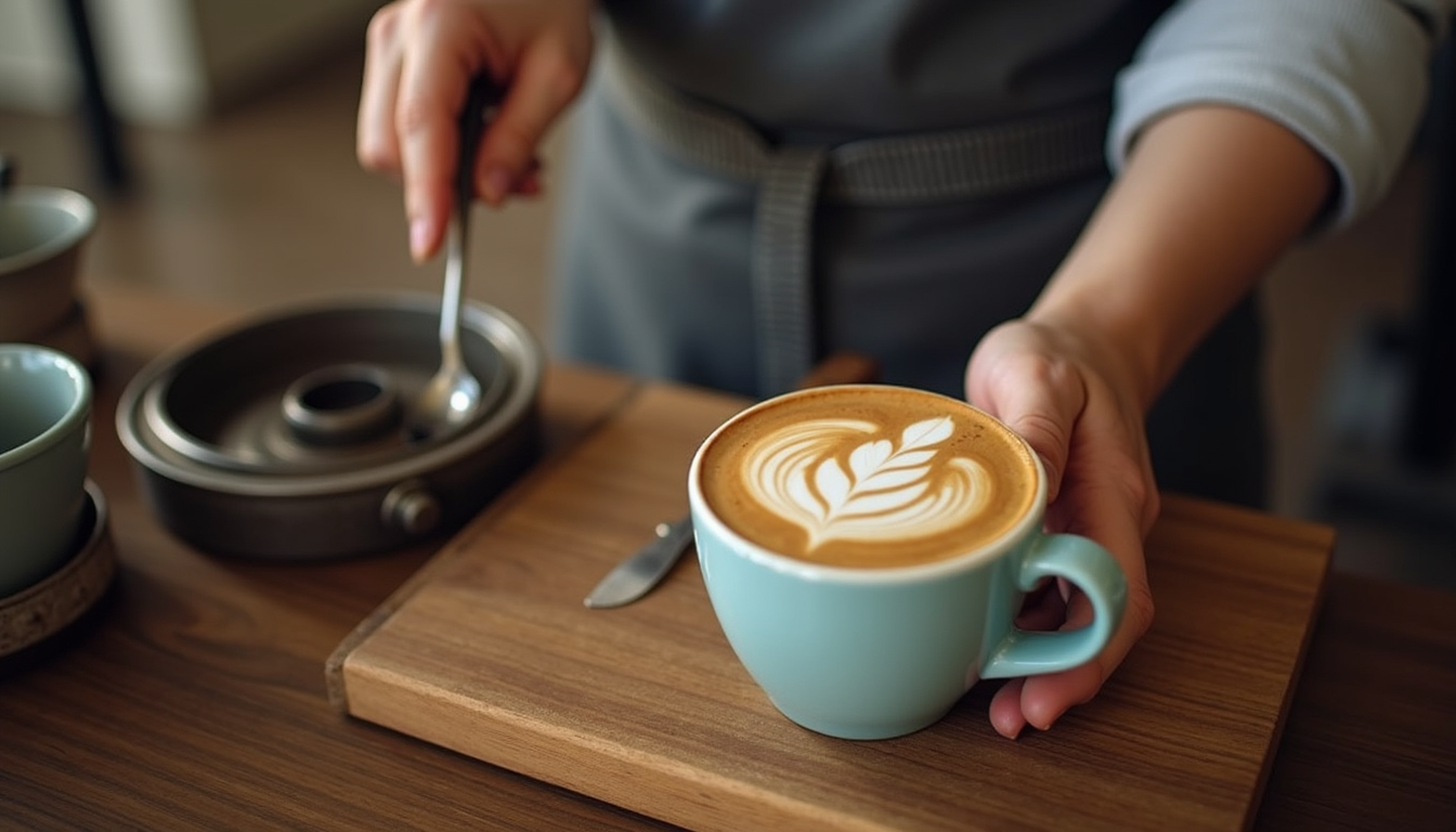High angle view of latte art tools set