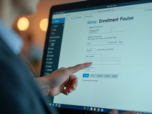 Eye-level view of a digital enrollment form being processed on a computer screen