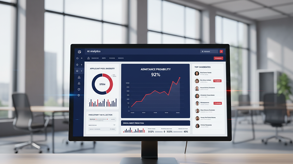 Close-up view of a computer screen showing AI analytics for student admissions