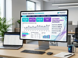 High angle view of a digital marketing dashboard on a computer screen