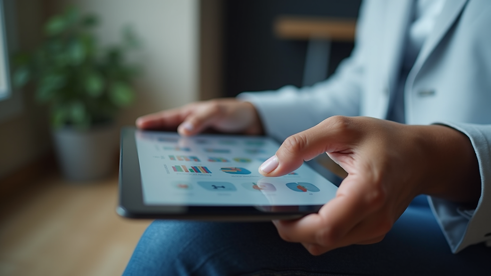 Close-up of a person using a tablet with marketing software interface